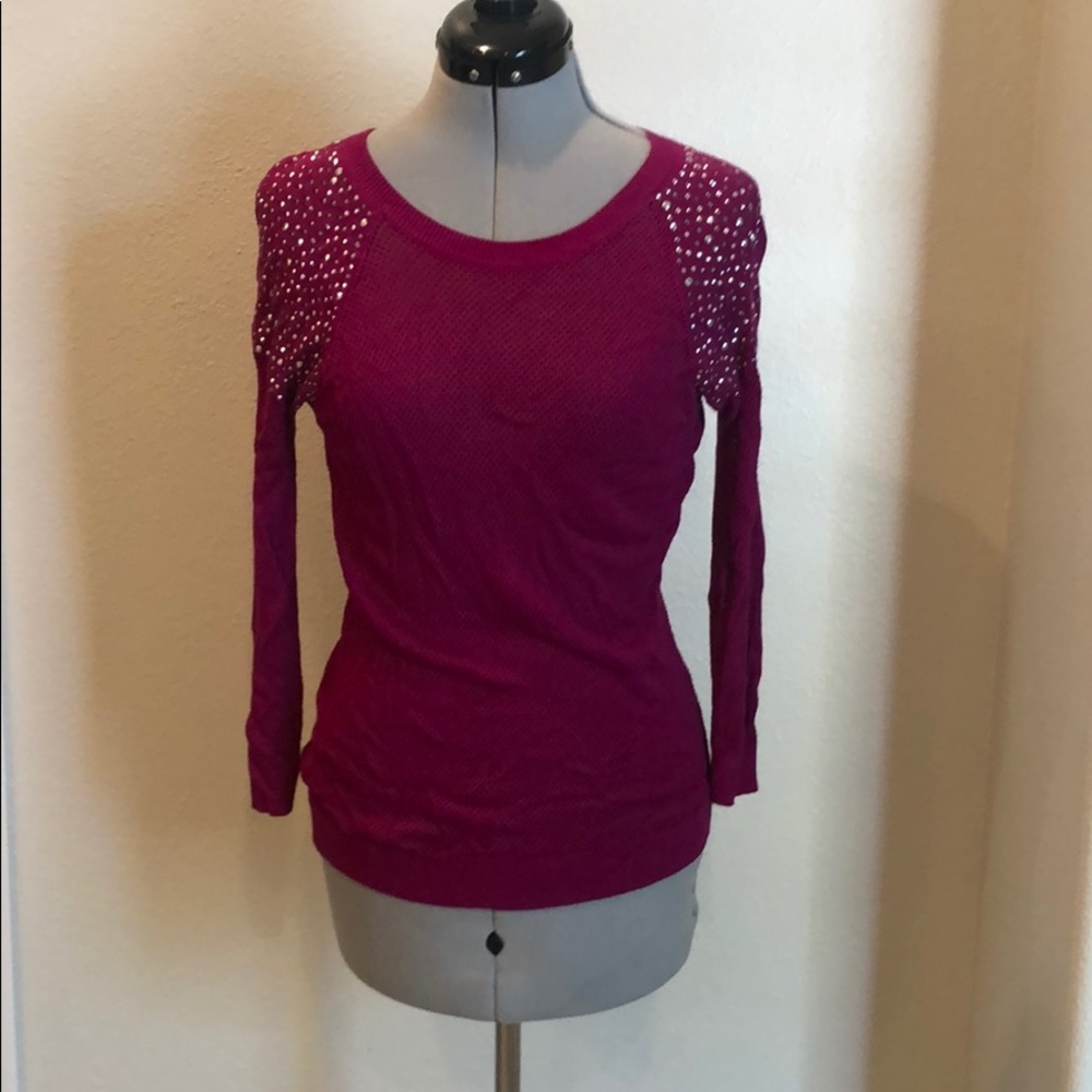 Bedazzled shoulder long sleeve blouse